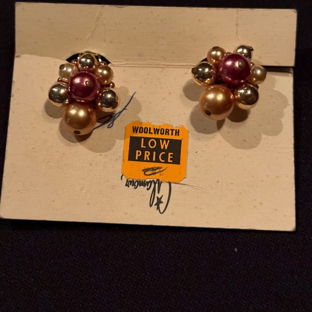Vintage Gold and Red Cluster Earrings circa 1950 to 1960